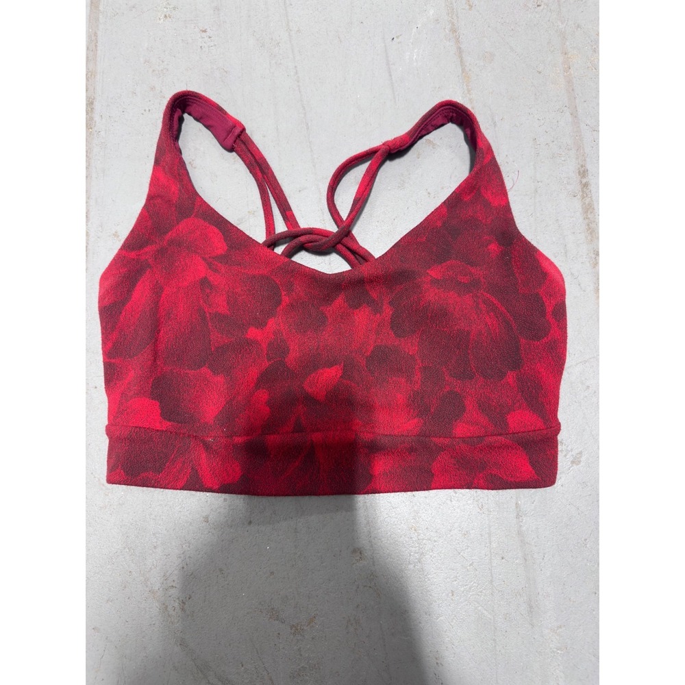 Athleta Floral Strappy Back Sports Bra Red Burgundy Yoga Gym Top